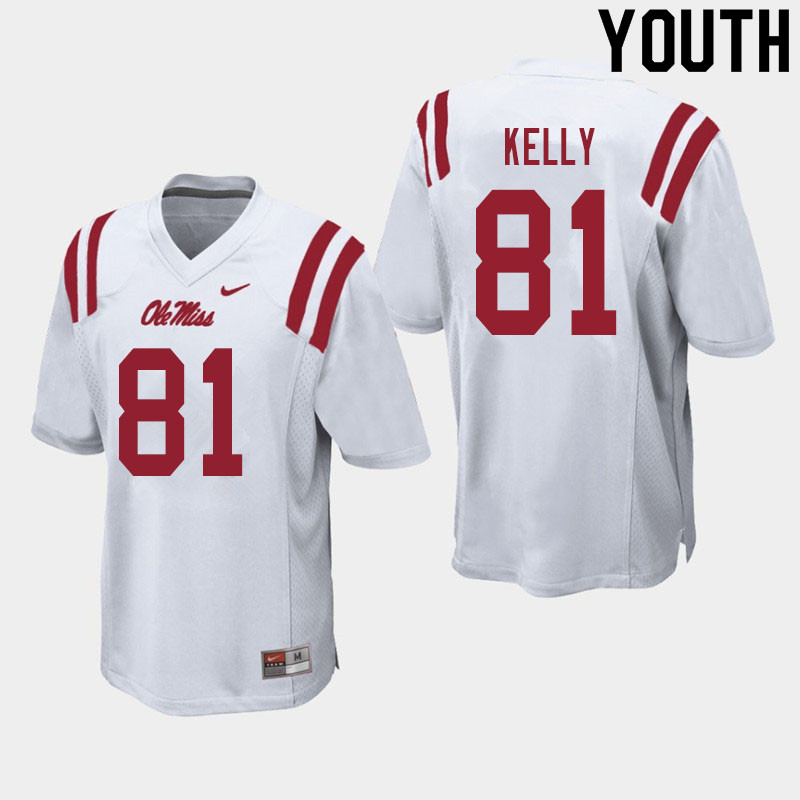 Youth #81 Casey Kelly Ole Miss Rebels College Football Jerseys Sale-White - Click Image to Close